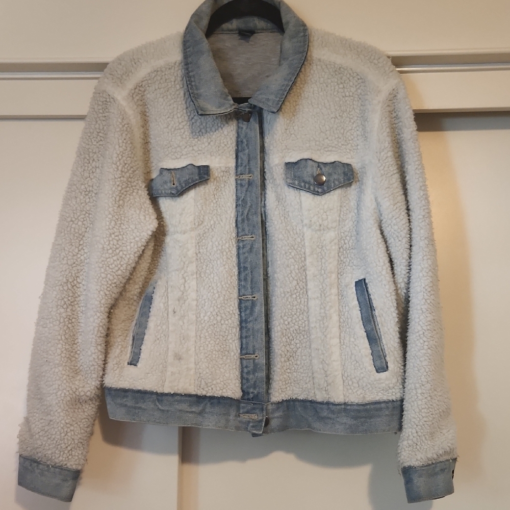 Denim and White Sherpa Jacket